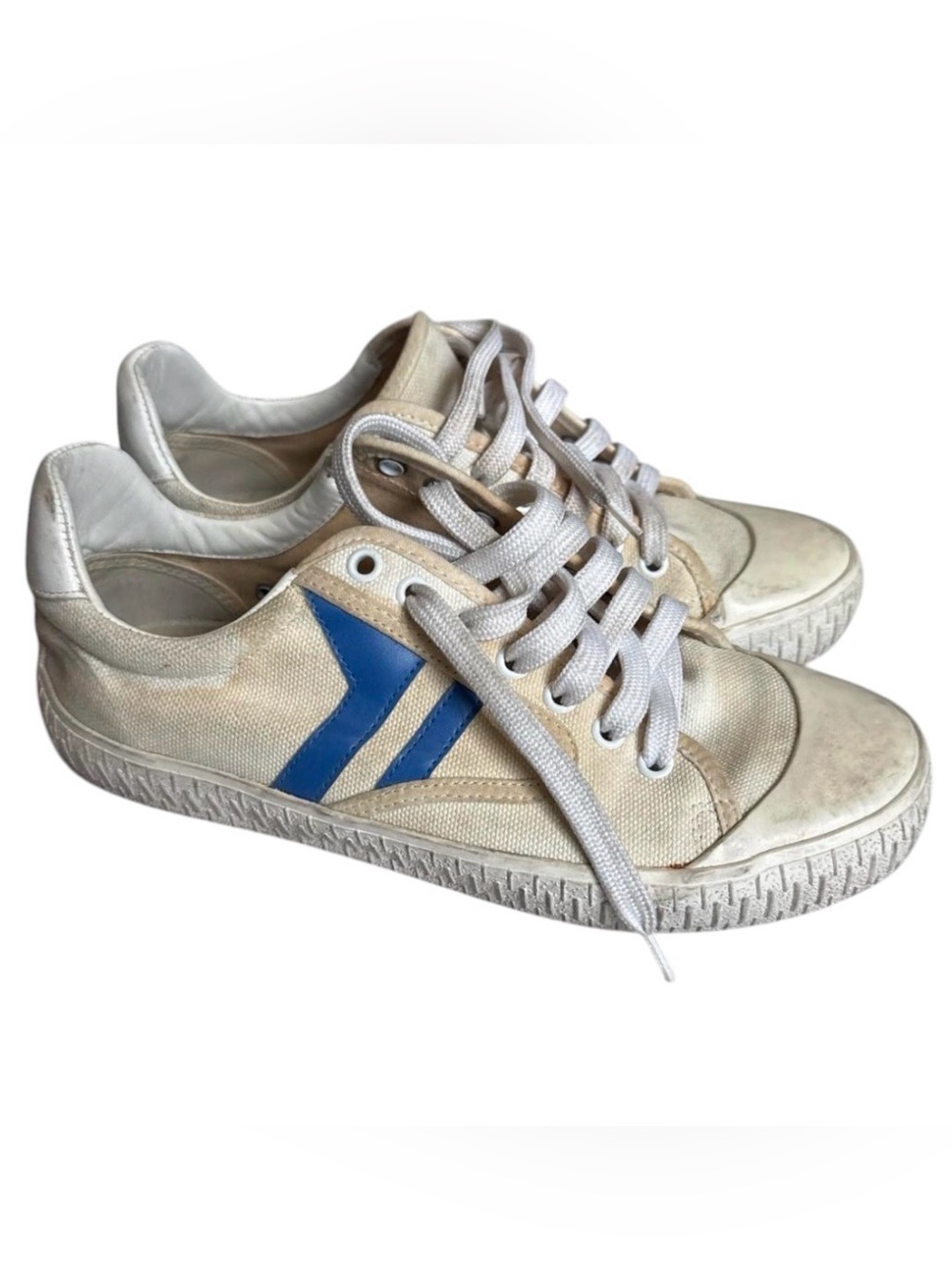 Celine Plimsole low-top sneakers in white canvas with blue leather Size 8